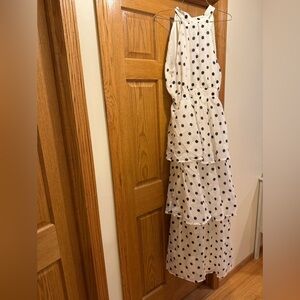 White tiered dress with black polka dots